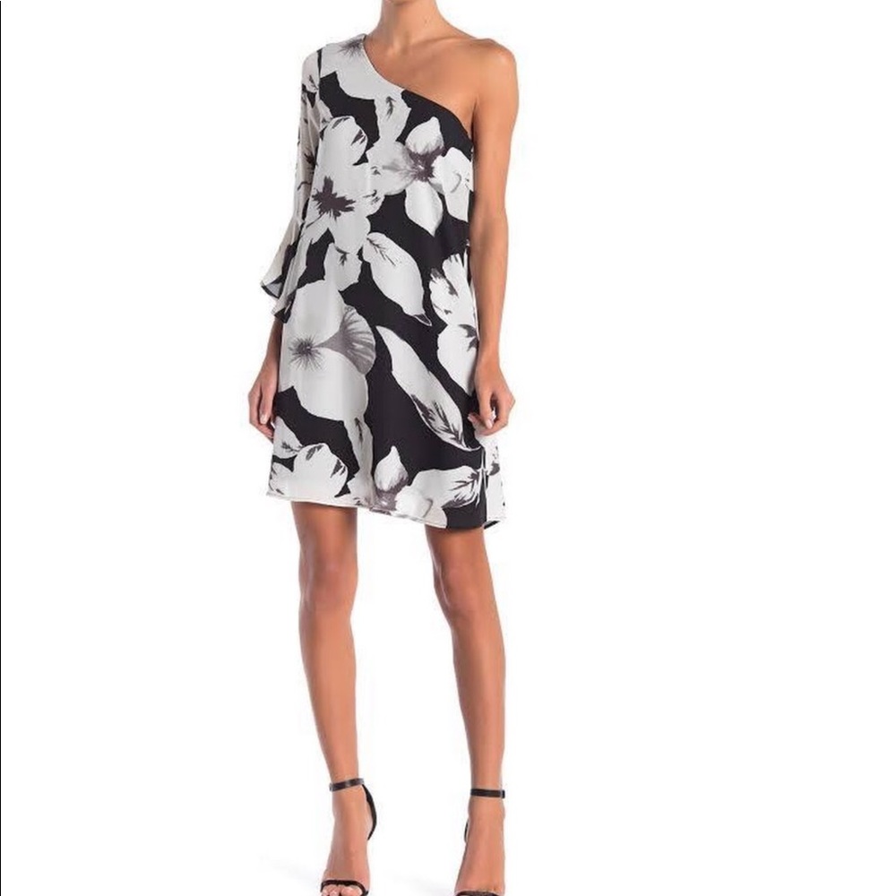 New. CeCe One Shoulder Floral Print Dress